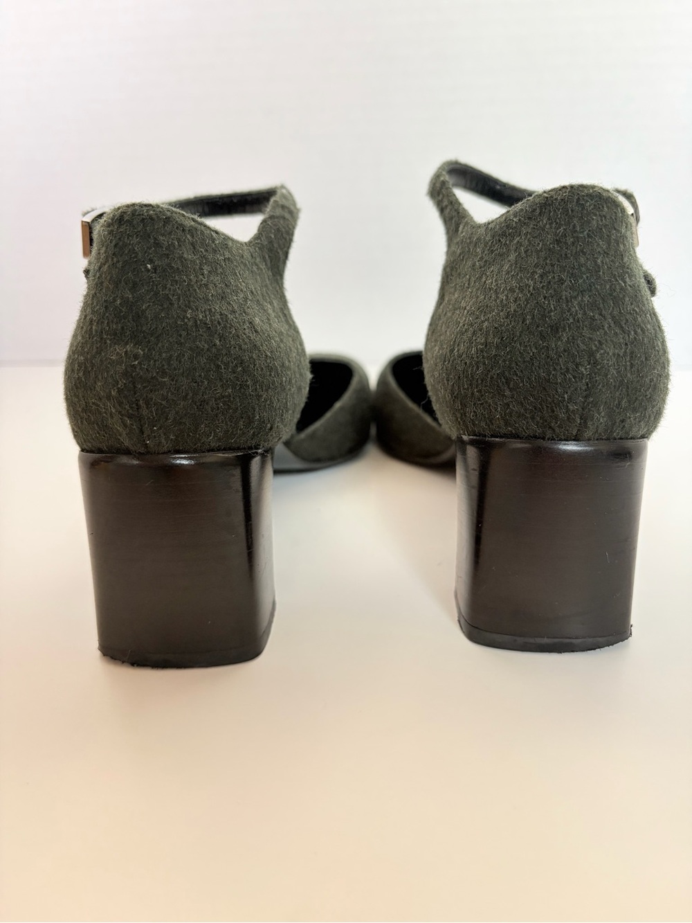 Gucci Mary Jane Pumps Vintage Ankle Strap Block Heel Wool Dark Green Size 38.5C - Picture 11 of 16